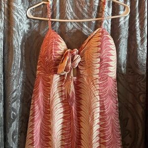 Fashion Nova Pink and Cream Ruffle Dress